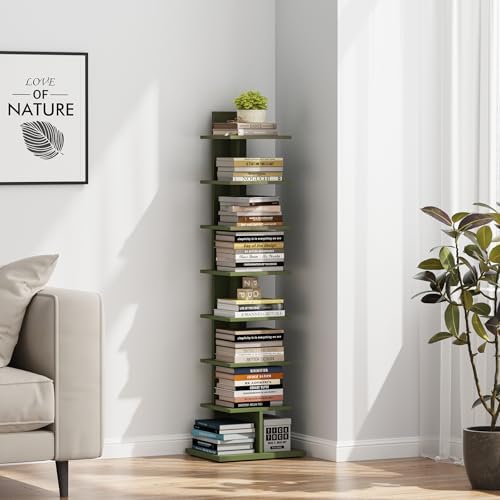 TUTOTAK Book Shelf, Narrow Spine Bookshelf, 8-Tier Bookcase for Small Space