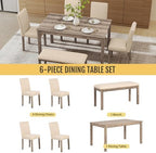 Zevemomo 6-Piece Solid Wood Dining Table Set, Wooden Legs Table Set, Brown