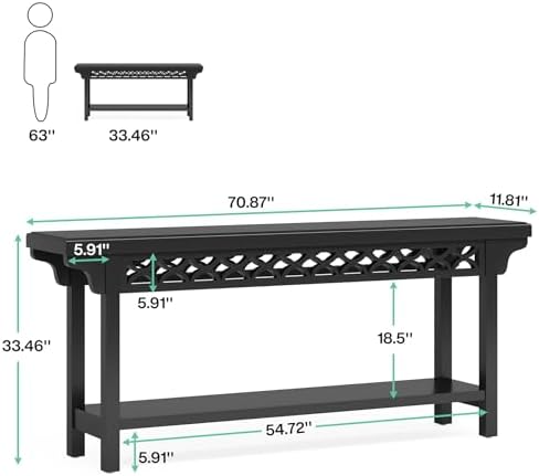 Tribesigns 70.8-Inch Solid Wood Long Console Table, Farmhouse Entryway Table with Storage, Narrow Sofa Table Grey Couch Table for Living Room Entryway Hallway (Black)