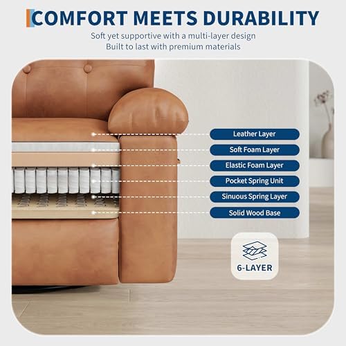 GarveeHome Leather Recliner Chair - Heat and Massage, Swivel Rocker Manual Recliner for Adults, Lazy Rocking Chair with Comfort Arms and Back Single Sofa for Living Room