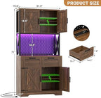 Unikito 71" Tall Kitchen Pantry Storage Cabinet with Microwave Countertop | Weathered Brown, Freestanding Pantry Cabinet Hutch with Charging Station & LED Lights, Drawers & Pegboard for Dining Room