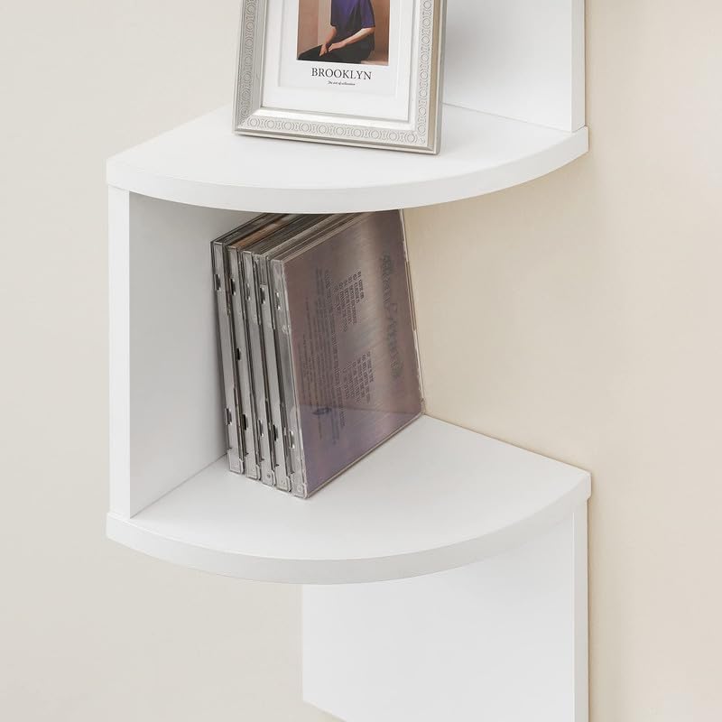 VASAGLE Corner Shelf Wall Mount, 5-Tier Floating Corner Bookshelf, Plant Shelf for Bedroom, Living Room, Bathroom, Home Office, Cloud White