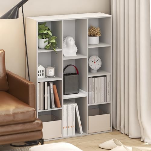 Furinno LUDER Book Shelf, 11-Cube Bookshelf, Reversible Bookcase, 9.4 x 29.1 x 41.7, Easy Assembly, for Living Room, Bedroom, Home Office, White