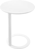 C-Shaped Round End Table for Couch, Mental Side Table Sofa Tables Slide Under Couch for with O-Shaped Base for Small Space, White