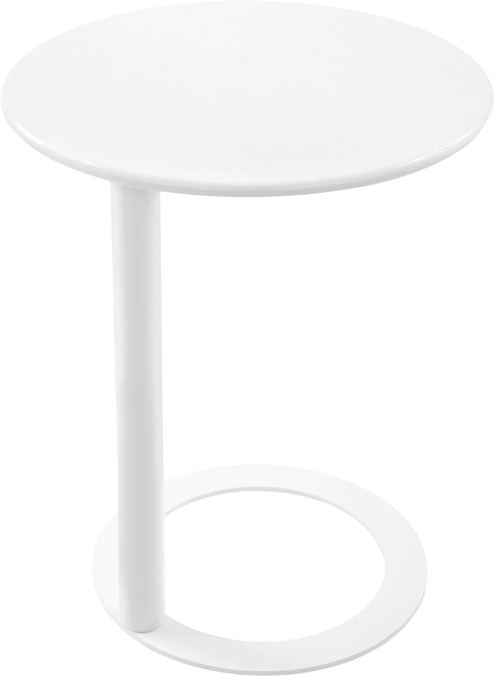 C-Shaped Round End Table for Couch, Mental Side Table Sofa Tables Slide Under Couch for with O-Shaped Base for Small Space, White