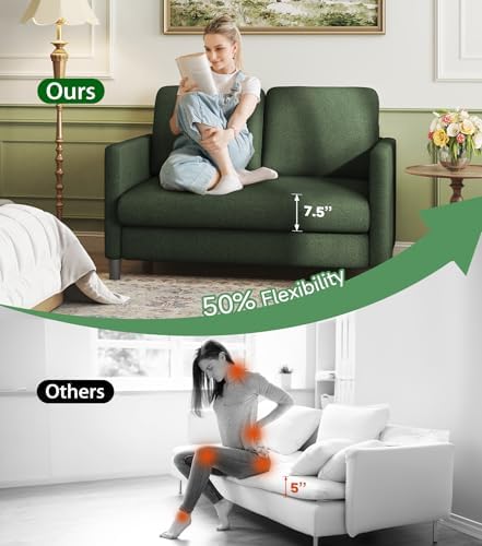 Welzona Loveseat, 51" Small Couch, Teddy Love Seat, Small Loveseat Sofa | Comfy Teddy Fabric, Tool-free Setup, Washable Covers, All-wood Small Sofa Couch for Living Room, Bedroom, Small Spaces, Green