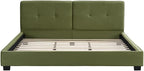 Christopher Knight Home Cordo King Size Bed, Velvet Upholstered Platform Bed, Wooden Slats Panel Support, Tufted Square Corners Haedboard, No Box Spring Needed, Easy Assembly, Oliver Green