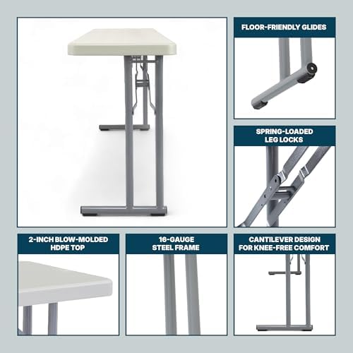 OEF Furnishings OEFBT-SEM1872 Commercial-Grade Premium Industrial Seminar Folding Table with Thick Blow-Molded Top and 16-Gauge Cantilever Steel Legs (Seminar, 18" × 72", Speckled Gray Top)