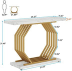 Tribesigns Gold Console Table, Faux Marble Entryway Table Narrow Sofa with Geometric Metal Base, 40 Inch Modern Accent Entrance for Living Room, Hallway, Foyer, White and Gold