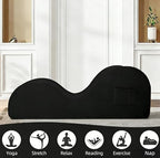 Chaise Lounge Chair for Yoga, Chaise Lounge with Headrest, Waist Pad, Foot Pad, Washable Cover Side Pockets Non-Slip Bottom, Yoga Chair for Relaxation Stretching (Black, Large)