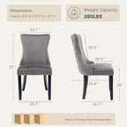 Gray Velvet Dining Chairs Set of 6, Fabric Upholstered Kitchen & Dining Room Chair, Tufted Mid Century Modern Dinning Room Chairs, High Back, Wood Legs, Sillas de Comedor