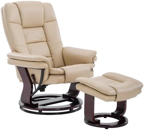 Swivel Recliner Chair with Ottoman Reclining Lounge Sofa Footrest, Set of 1 | 360°Sturdy Wood Base, Soft Faux Leather, Upholstered Ultra-Plush Foam, Modern Armchair, Living Room Bedroom Office Reading