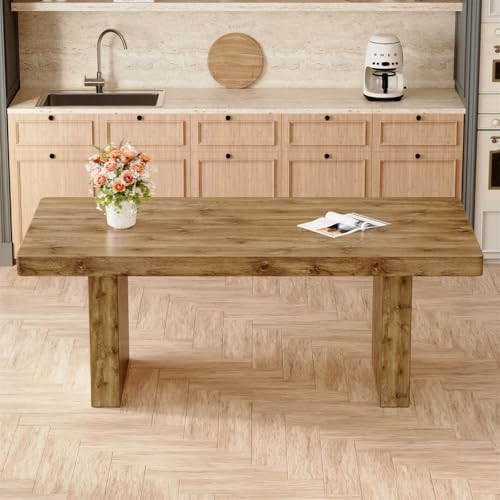 Wooden Dining Table for 6-10 People, 79-Inch Farmhouse Dining Room Table with 3.5" Thick Top and Heavy Duty Legs, Rectangular Kitchen Table for Dining Room, Easy Assembly,Brown