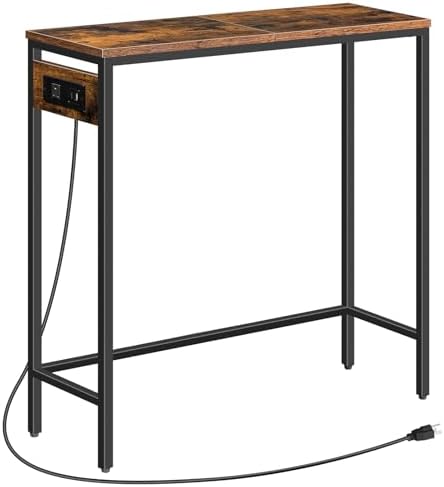 HOOBRO Narrow Console Table with Power Outlets, Small Entryway Table | Thin Sofa Table Behind Couch Table with Charging Station, for Hallway, Bedroom, Living Room,Rustic Brown and Black BF75UXG01