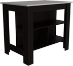 Kitchen Island with Three Storage Shelves and Marble Finish | Three open storage shelves and marble effect surface for organized kitchen storage
