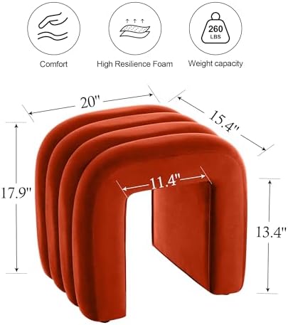 ONEVOG Velvet Pouf Ottoman, Small Ottoman Foot Rest for Couch, 18 Inch Cute Vanity Chairs for Makeup, Living Room Decorative, Sturdy Frame, Upholstered Modern Footrest for Bedroom, Dorm, Rust, 2Pcs