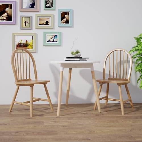 POWERSTONE Dining Chairs Set of 2, Wood Windsor Chairs with Spindle Back Country Farmhouse Dining Chair Kitchen Room Chair Oak