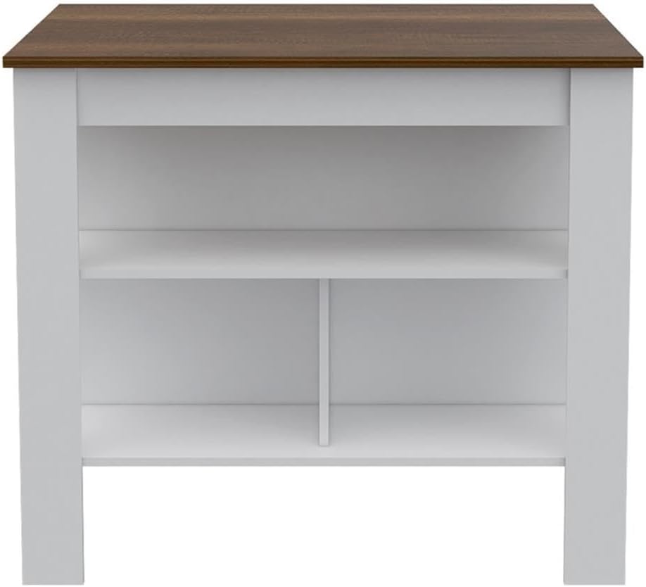 Tuhome Furniture Cala Modern Engineered Wood Kitchen Islands with Large Table Top & 3 Storage Shelves, Easy Assembly, in White/Walnut Finish