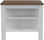 Tuhome Furniture Cala Modern Engineered Wood Kitchen Islands with Large Table Top & 3 Storage Shelves, Easy Assembly, in White/Walnut Finish