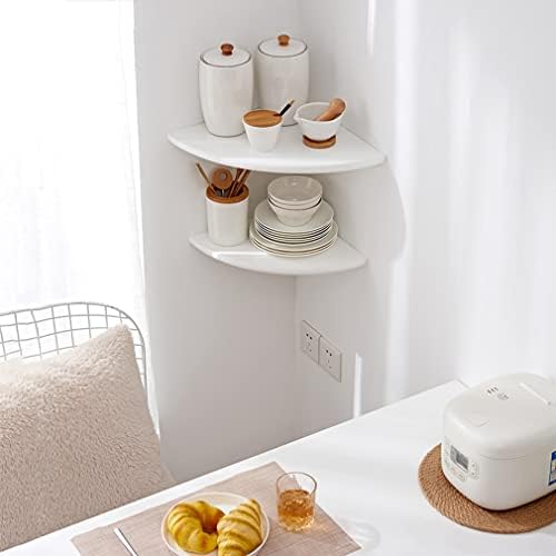 Corner Shelf, White Solid Oak Wood Floating Corner Shelves Wall Mount Round End Floating Speaker Rack Display Shelf for Small Plant Photo Frame (White, 7in)