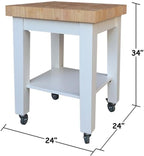 Pemberly Row Parawood Kitchen Island, 24" W x 24" D x 33" H, Solid Rubberwood Construction, Counter-Height Workspace, 4 Casters with 2 Locking, Traditional Elegant Design for Functional Kitchen Use