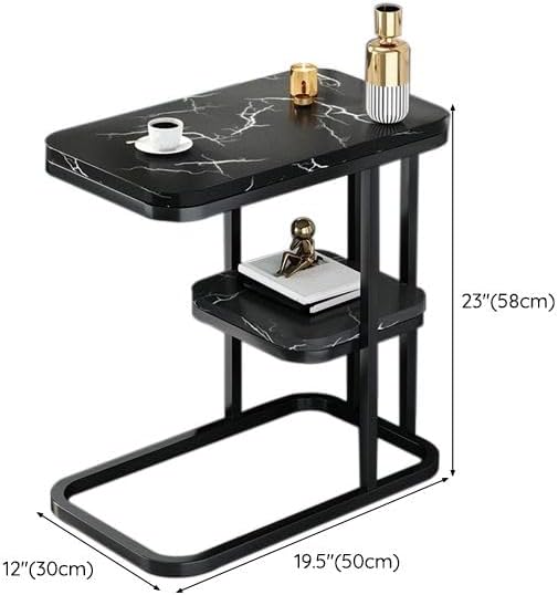 End Table, Modern Marble Side Table Sofa Table with Storage Shelf, Narrow Nightstand for Living Room Bedroom Office (Typ B, Gold-White)
