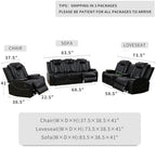 Power Recliner Sofa Sets, Living Room Furniture Sets, Black Modern Power Reclining Sofa, Loveseat and Chair with Cup Holders/Storage Console/LED Light for Living Room