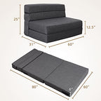 Nigoone Queen Size Folding Sofa Couch Memory Foam with 2 Pillows Sleeper Chair Lazy Couch Triple Futon Convertible Guest Beds, Washable Cover, Dark Gray