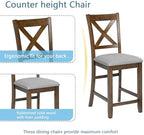 5 Piece Dining Table Set for 4, Solid Wood Square Dining Table Set, Counter Height Kitchen Table Set with Square Table and 4 Upholstered Chairs, X-shaped Backrest for Small Space, Walnut