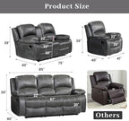 Betsy Furniture 3PC Faux Leather Reclining Couch Set, Living Room Furniture Set, Sofa, Loveseat, Glider, 8018 Multiple Colors (Gray, Sofa+Loveseat+Chair) | 8018