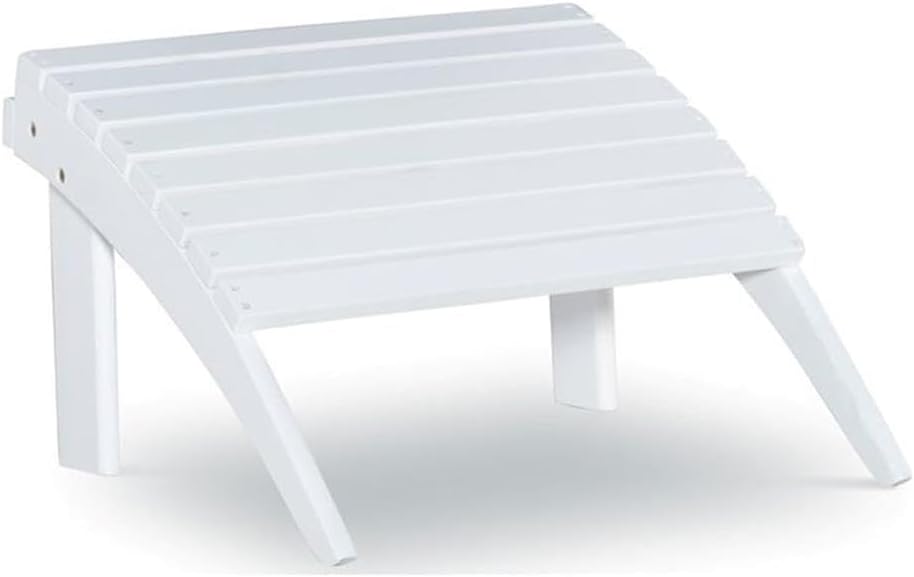 Outdoor Ottoman, Solid Wood and Acacia, White Finish, 21.6" W x 21.06" D x 13.7" H, Sturdy Transitional Patio Footrest, Ideal for Adirondack Chair or Outdoor Furniture Use
