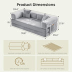 78.8" Convertible Futon Sofa Bed, Couch for Living Room | Corduroy Loveseat Sleeper Sofa, Modular Futon Couch with Storage Pocket, Pull Out Couch No Assembly | Grey