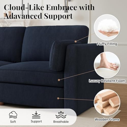 Oversized Cloud Sleeper Couch 9 Seater Modular Sectional Sofa Blue | Modern Chenille Wide Deep Seat Sofa Bed, Comfy Luxury Couches for Living Room, Bedroom, Apartment, No Tool Assembly