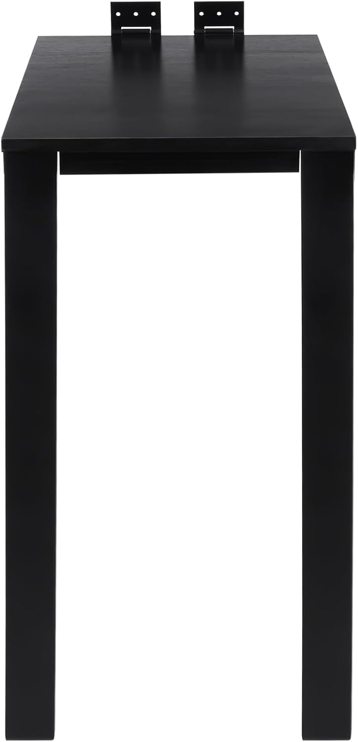 Folding Dining Table, Wall Mounted Folding Table with Support Legs, 29.52 x 15.75 x 29.13 Inch Sturdy Kitchen Desk, Wooden Desk for Small Space Bedroom Living Room Study Room Lounge Office (Black)