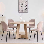 Round Dining Table Set for 4, Kitchen Table and Chairs | Wooden Cross Base, Boucle Fabric Chair, for Apartment
