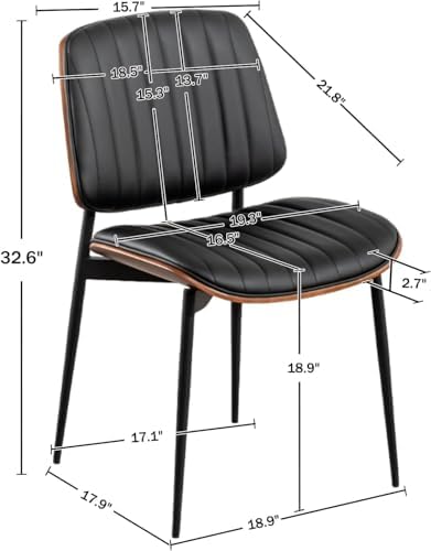 LUNLING Dining Chairs Set of 4 Mid Century Modern Retro Faux Leather Chair with Walnut Bentwood Upholstered Seat Metal Legs Chairs Adjustable Foot for Kitchen Dining Room Chairs,Black