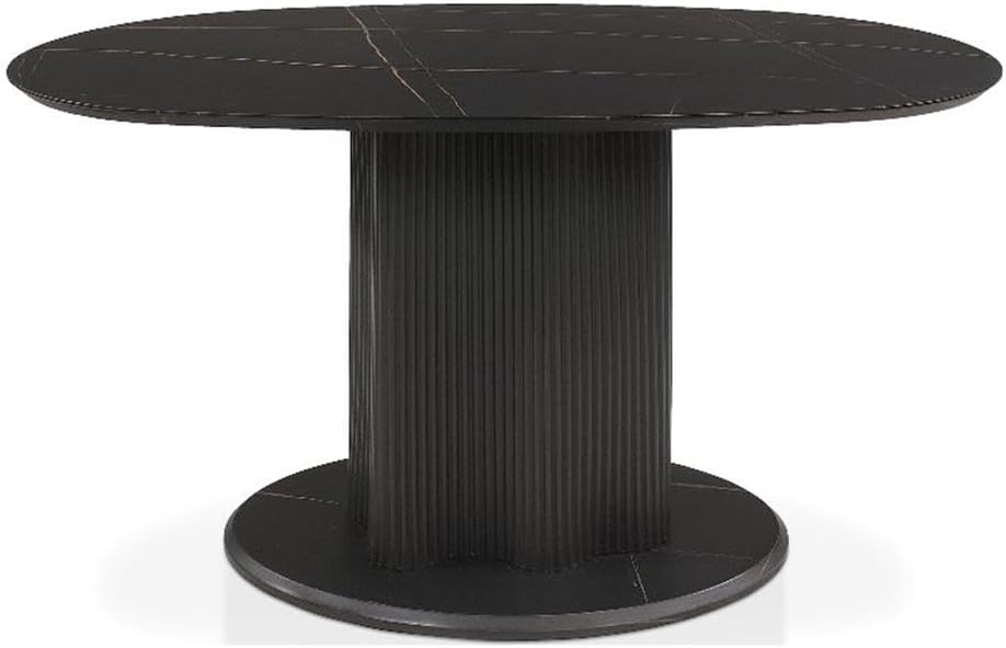 Homes: Inside + Out Elara Modern 54-inch Oval Dining Table with Fluted Pedestal Base, Seats up to 4, for Home Kitchen, Living Room, Black