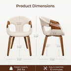 Zouron Fabric Dining Chair, Upholstered Chair with Armrest, Accent Chairs with Wood Legs for Kitchen Dining Room Desk, Walnut Wood Veneer, Beige Fabric