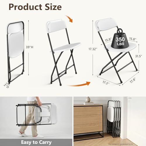 Folding Table Set with 2 Pack Folding Chairs, No Assembly Portable Event Table and Chairs Set, Heavy Duty Foldable Card Table and Chairs for Outdoor, Camping, Patio, Picnic, Dining, Indoor(White)