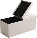 Storage Ottoman Bench Foldable Footrest Foot Stool, 30" Fabric Cream | Small Ottoman Foot Rest Seat Shoe Bench Flip-Top forliving Room End of Bed Bedroom Couch Dorm, 80L Folding Upholstered Chair