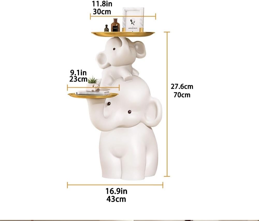 Elephant Shaped Side Table with Two Trays, Stylish Resin End Tables, Cute Small Accent Table, Modern Coffee Table for Living Room, Bedroom, Patio