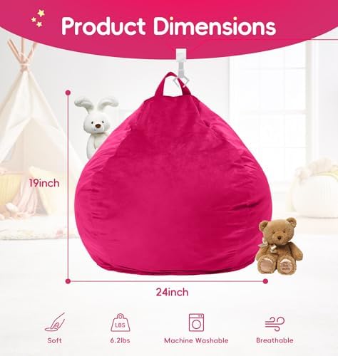 fond + found Small Bean Bag Chairs 2FT Comfy BeanBag Chair Velvet Fabric | Memory Foam,Washable Cover,Storage Pocket,Handle,Cozy BeanBag for Classroom Reading Bedroom Nook Gaming Lounging | Pink 2FT