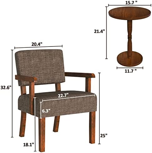 FAGAGA Accent Chairs Set of 2, 2 Solid Wood Armchairs with Side Table | Living Room Chairs with Soft Thicken Cushion, Comfy Reading Chair for Bedroom, Waiting Room, Home Office, Easy Assembly