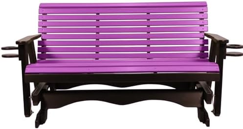 5 FT Purple Amish-Made Porch Glider – 1000 lb Heavy-Duty Poly Lumber wood Roll Back Glider – USA Crafted HDPE Outdoor Seating Furniture - Stainless Steel Hardware – Smooth, Quiet Glide - CupHolders