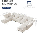 LLappuil 9 Seat Sectional Couch with Storage, Large U Shaped Corduroy Modular Sectional Sofa for Living Room with Adjustable Arms Backs, Plush Supportive Cushions (Beige)