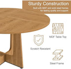 Modern 5-Piece Dining Table Set with 4 Chairs,Oak Round MDF Dining Table, Beige Fabric Upholstered Chairs with Natural Wood Legs for Kitchen Dining Room Home
