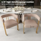 Khaki Velvet Barrel Dining Chairs Set of 2, Modern Upholstered Dining Room Chairs with Gold Metal Legs&Armrest, Boucle Dining Chair Kitchen Chair for Restaurant Banquet