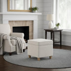 Homepop Home Decor | K7342-F2067 | Classic Square Storage Ottoman with Lift Off Lid | Ottoman with Storage for Living Room & Bedroom, Cream Woven