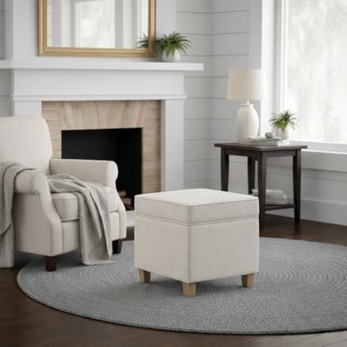 Homepop Home Decor | K7342-F2067 | Classic Square Storage Ottoman with Lift Off Lid | Ottoman with Storage for Living Room & Bedroom, Cream Woven