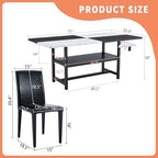 71" Dinner Table Set for 6, Modern Dining Table Set for 6, Black and White Splicing Tabletop with Storage Shelf, White Faux Marble Dining Table and 6 Black Upholstered Chairs for Kitchen, Dining Room